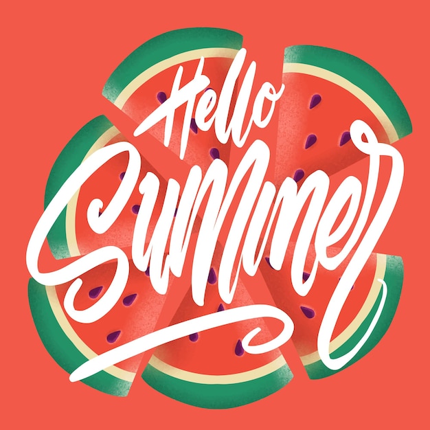 Vector hello summer banner. trendy textured. season vocation, weekend, holiday logo. summer time wallpaper. happy summer day. globe space vector. lettering text. fashionable modern color styling template.