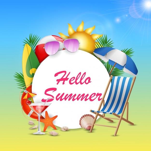 Hello summer banner with beauty blue sky.