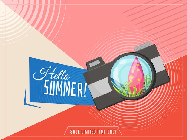 Vector hello summer banner with camera