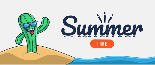 Hello summer banner with holiday cactus illustration character design