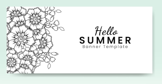 Hello summer card template with mehndi flower