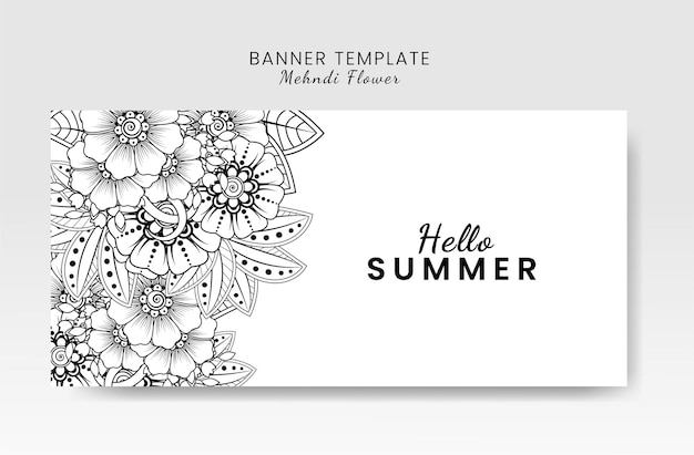 Hello summer card template with mehndi flower