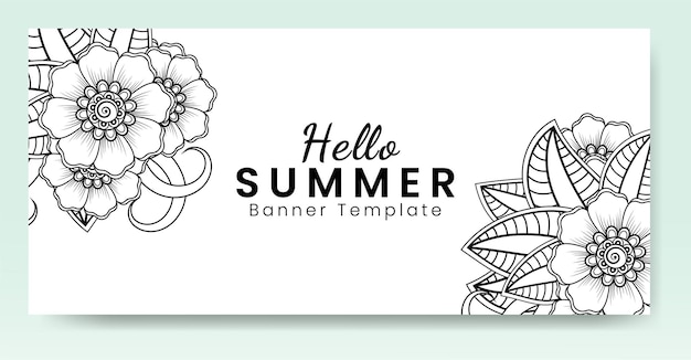 Hello summer card template with mehndi flower