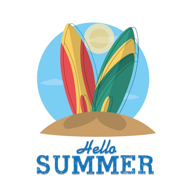 Hello summer card with cartoons