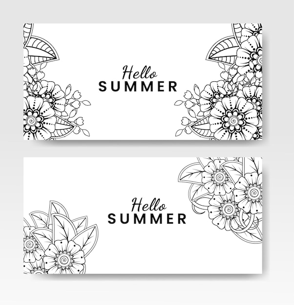 Hello summer card with mehndi flower