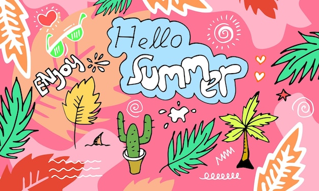 Hello Summer collection in doodle style for banners and more