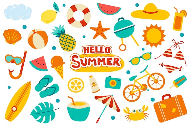 Vector hello summer collection set on white