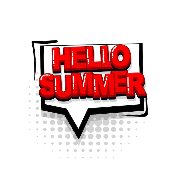 Hello summer comic red text collection sound effects pop art style Vector speech bubble