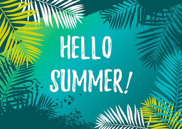 Hello summer design with tropical background vector illustration