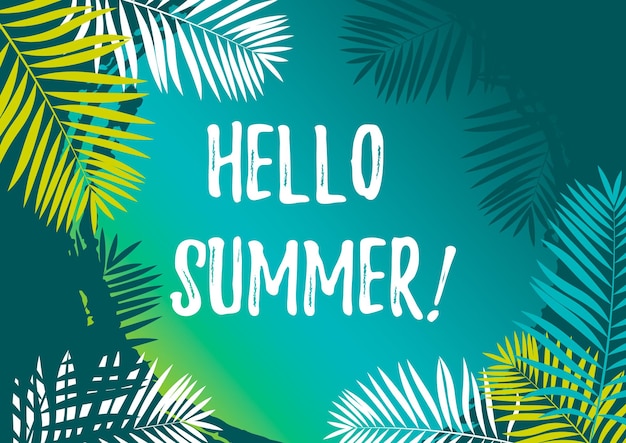 Hello summer design with tropical background vector illustration