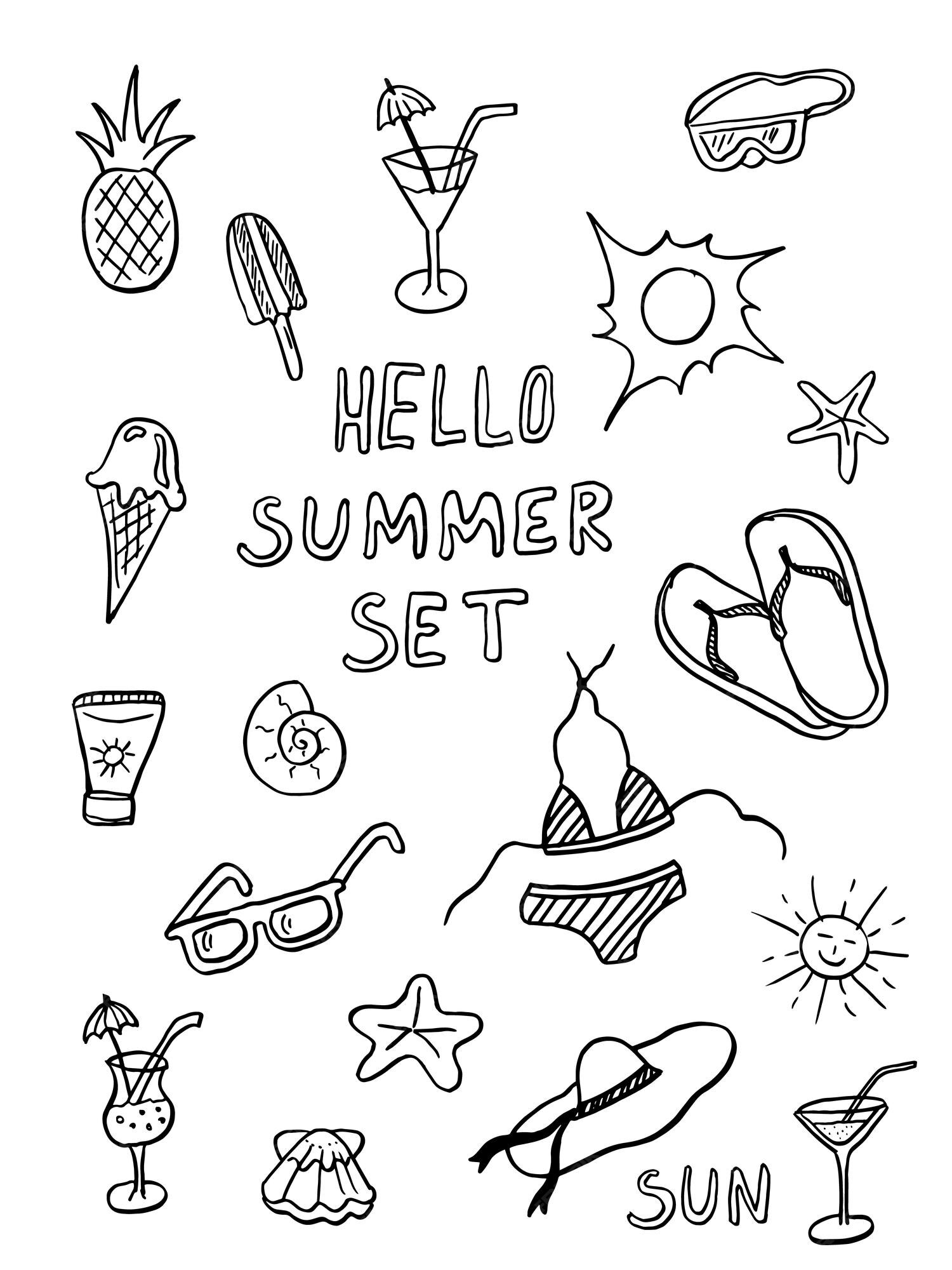 Premium Vector | Hello summer doodle set on white background summer ...