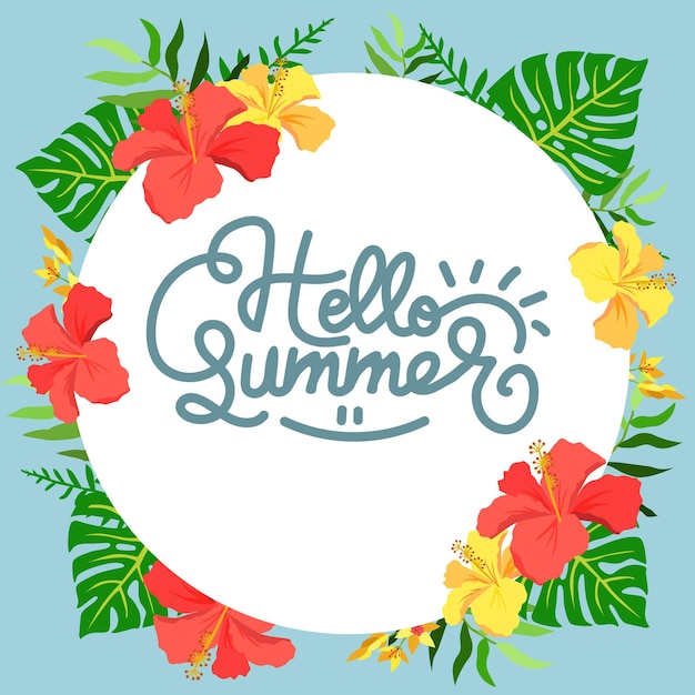 Vector hello summer frame hibiscus