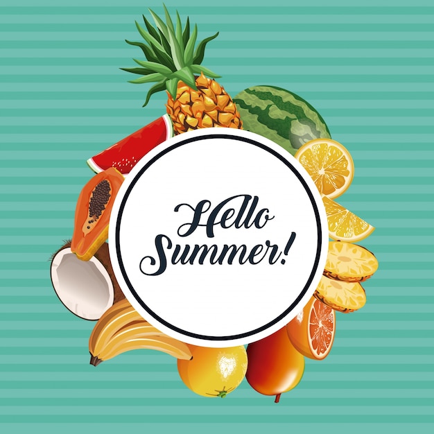 Hello summer fresh fruit poster 