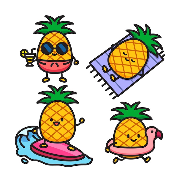 Vector hello summer fruits with pineapple boy