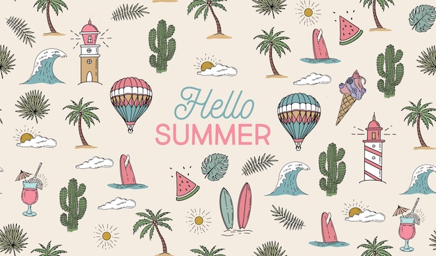 Hello summer hand drawn illustration