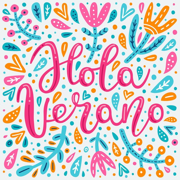 Vector hello summer hand drawn lettering inscription in spanish language