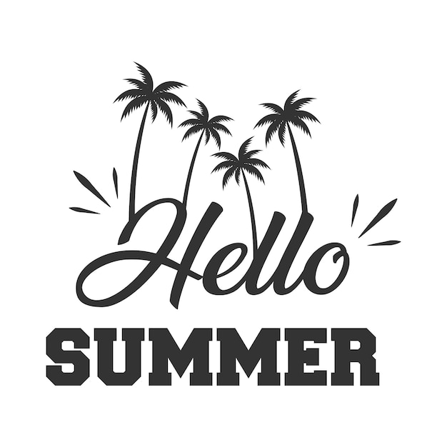 Hello summer hand drawn lettering Palm trees illustrations vector