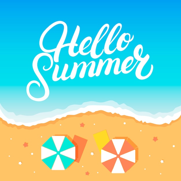 Vector hello summer hand written lettering on the beach