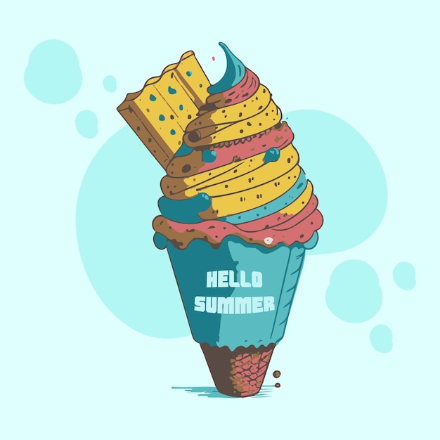 Hello summer ice cream vector design