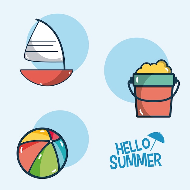 Hello summer icons cartoons