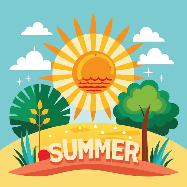 Vector hello summer illustration and cartoon vector palm trees