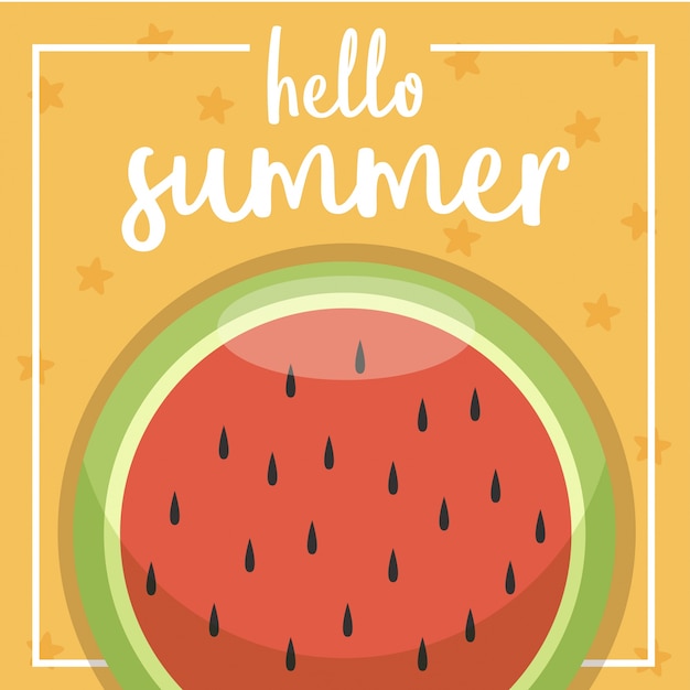 Вектор hello summer vector vector. с симпатичной летней иконой и персонажем