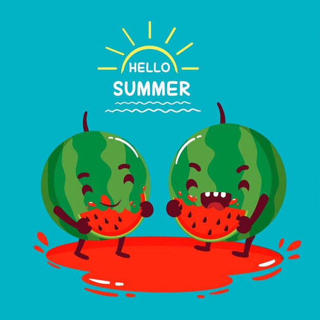 Hello summer illustration vector. with cute summer icon and character