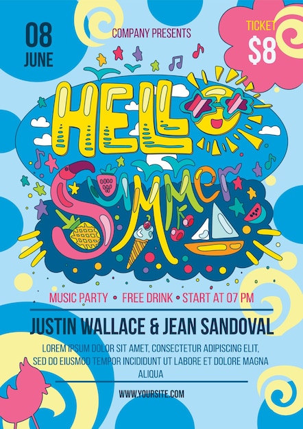 Vector hello summer invitation advertising poster vector