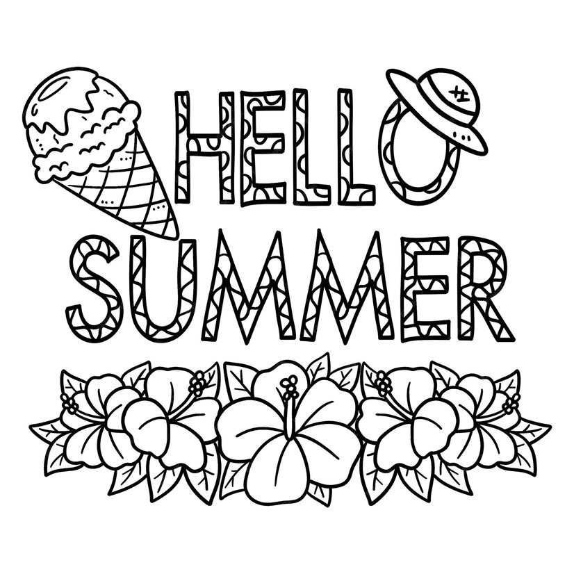 Premium Vector | Hello summer isolated coloring page for kids