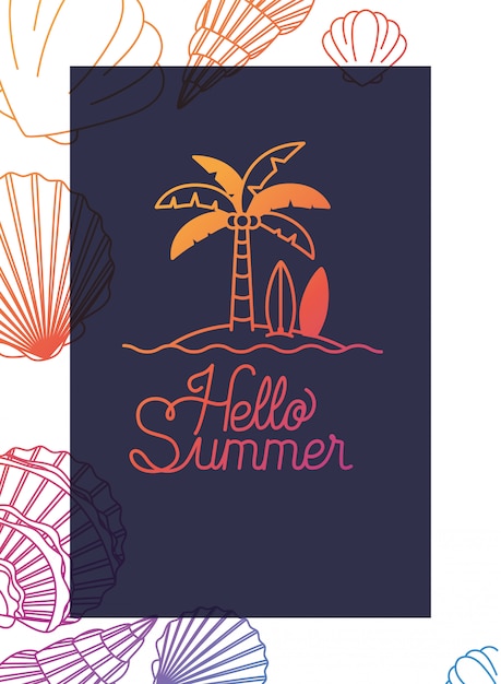 Hello summer label with colorful image