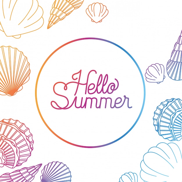 Hello summer label with colorful image