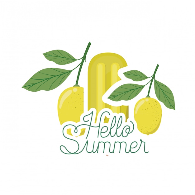 Hello summer label with lemon ice cream