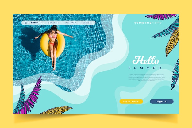 Vettore ciao landing page estiva e piscina