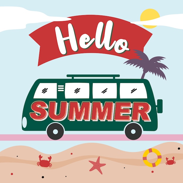 Vector hello summer lettering and illustration