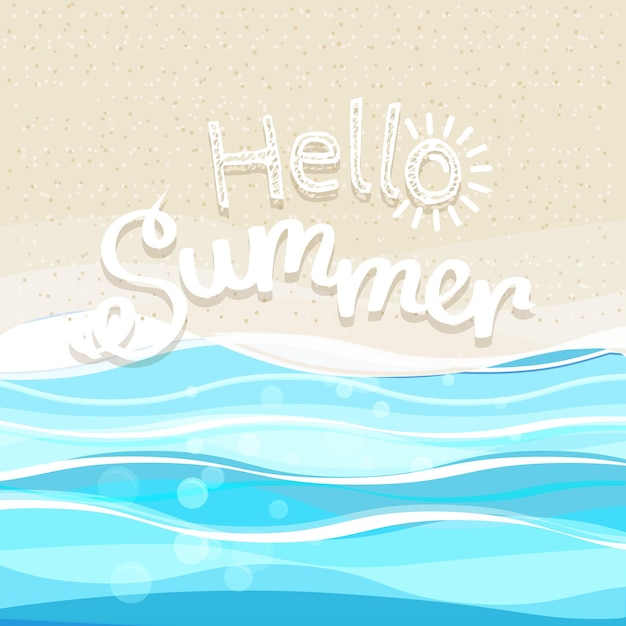 Vector hello summer lettering seaside vacation