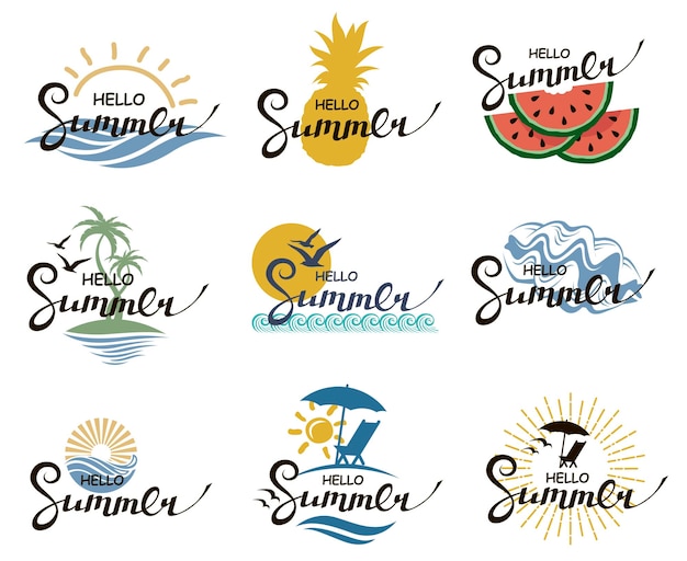 Hello summer lettering set