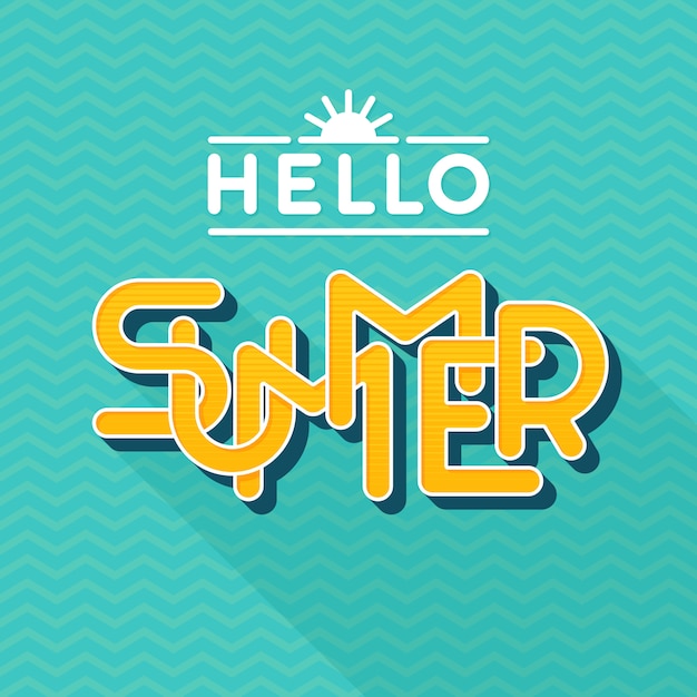 Vector hello summer lettering.  style . letters with long shadow.  illustration. template for banner, poster, flyer, card, postcard, cover, brochure.