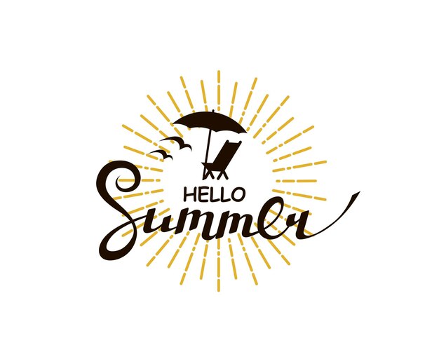 hello summer lettering with beach