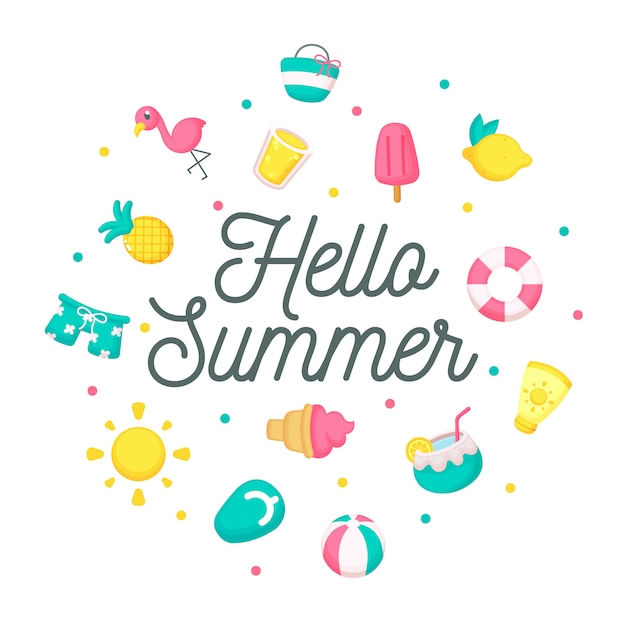 Vector hello summer lettering with elements composition