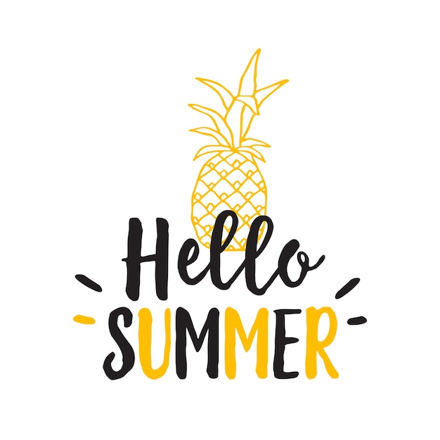 Вектор hello summer lettering с ананасом