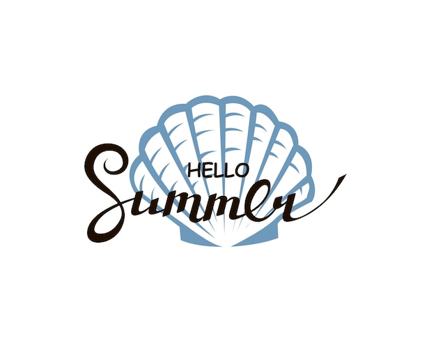 hello summer lettering with seashell