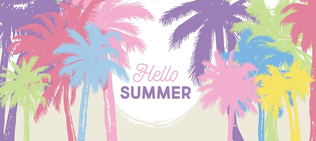 Vector hello summer, palm hand drawn illustrations, vector.