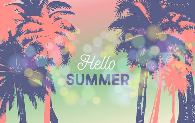 Hello Summer, Palm hand drawn illustrations, vector.