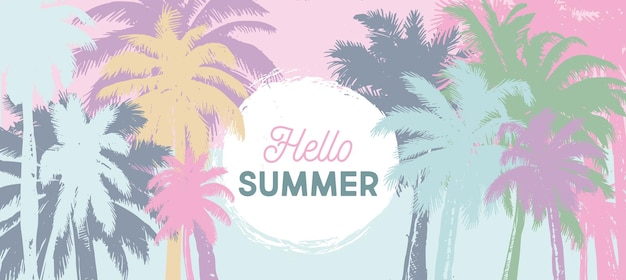 Hello Summer, Palm hand drawn illustrations, vector.