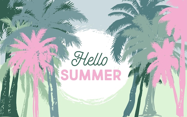 Vector hello summer, palm hand drawn illustrations, vector.