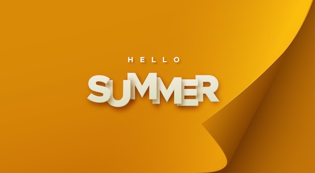 Hello summer paper sign on orange paper sheet with curled corner