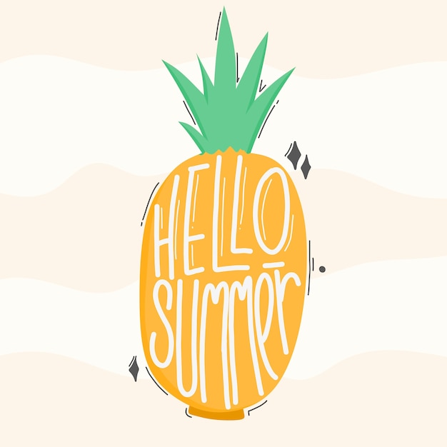 Hello summer. Quote typography lettering  . hand-drawn lettering