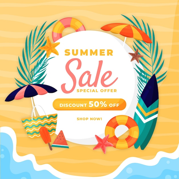 Vector hello summer sale flat design