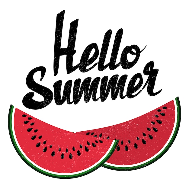 Vector hello summer sign and bright watermelon isolated