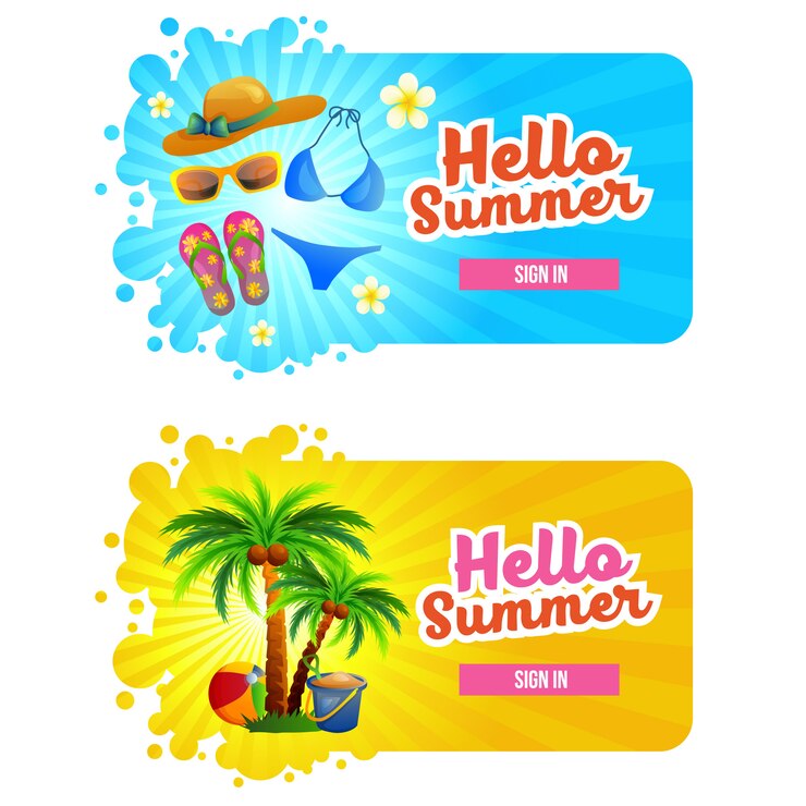 こんにちは夏休みをテーマにした夏のサインインボタン